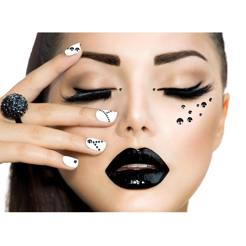 Bememo 3456 Pcs Crystals Diamond Rhinestones AB Clear Flat Back Round Gems Flatback Glass Mixed Size Crystals Gems for Crafts Clothes Shoes Makeup Bags Decor, 6 Sizes(Black) - Image 2